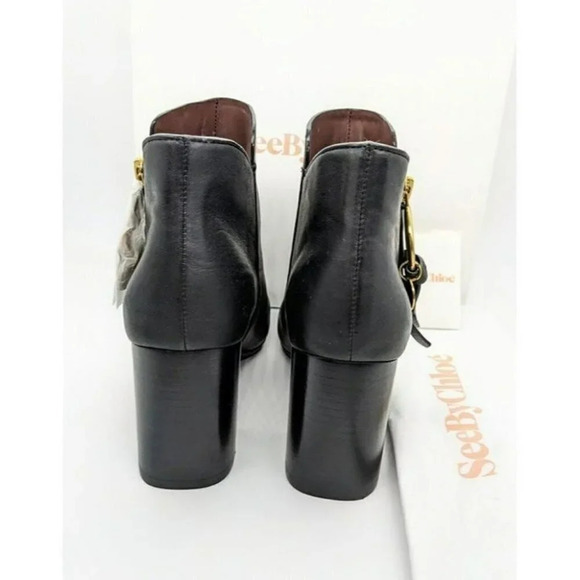 See by Chloé Louise Womens High Block Heel Booties Ring Zip Black Color Size 7.5 - Picture 7 of 11